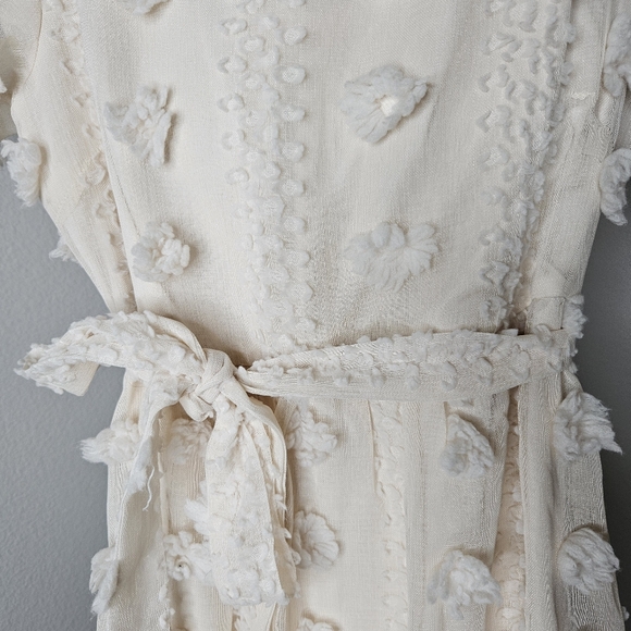 Polagram midi slip dress Cream Size Small Short sleeve Tie waist Tulle fabric - Picture 2 of 7